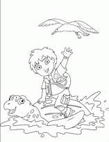 coloriage diego sur le dos d une tortue geante